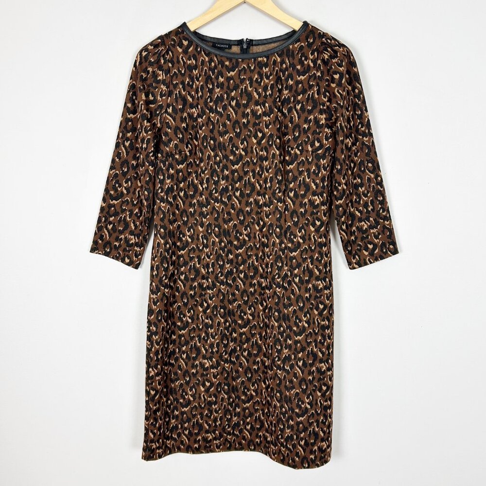 Talbots Animal Print Sweater Dress Shift Classic Size 4 Women's